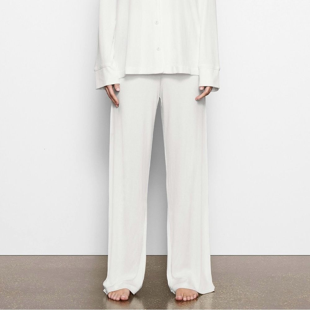 Skims Size 2X Ribbed Wide Leg Soft Lounge Sleep Pants in Marble Ivory